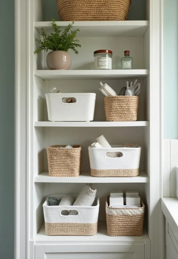 29 Simple Guest Bathroom Ideas That Feel Inviting - 9. Simple Storage Solutions