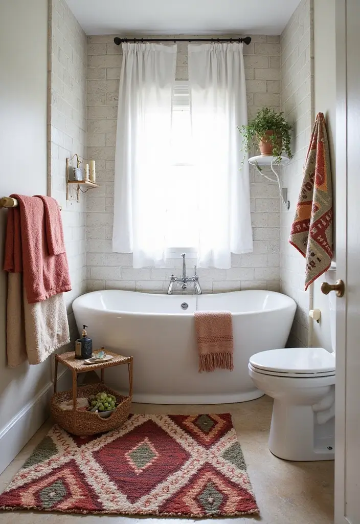 29 Small Bathroom Rug Ideas That Add Texture - 12. Moroccan-Inspired Rugs