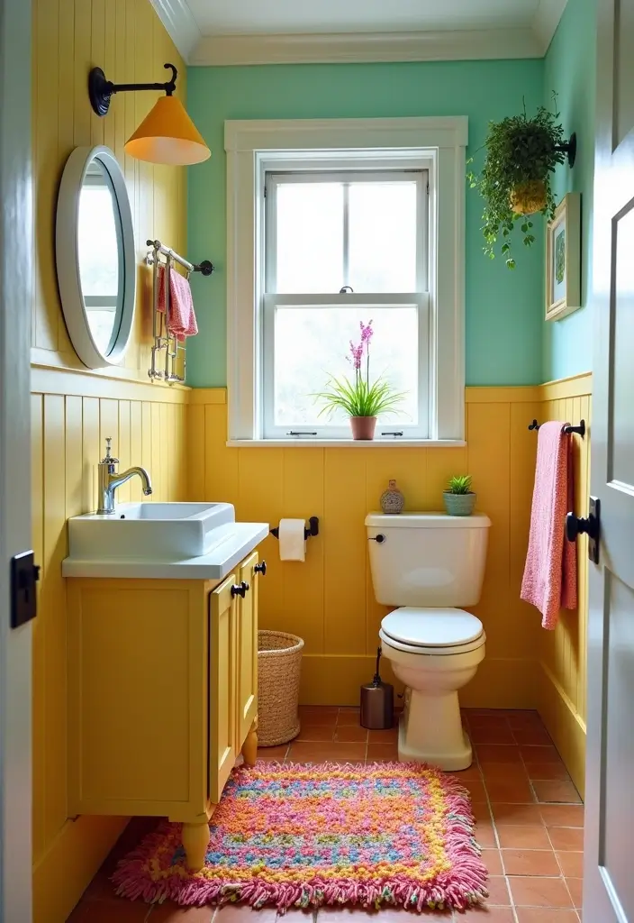 29 Small Bathroom Rug Ideas That Add Texture - 16. Colorful Shag Rugs