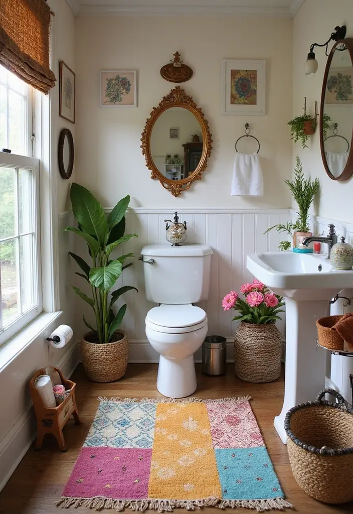 29 Small Bathroom Rug Ideas That Add Texture - 18. Patchwork Rugs
