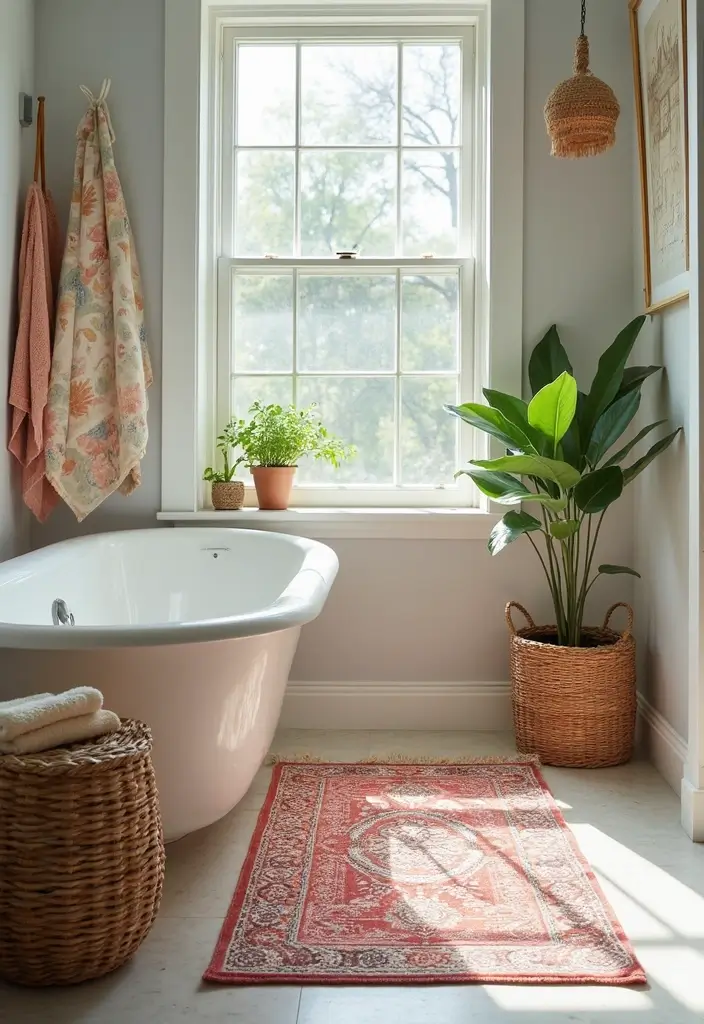 29 Small Bathroom Rug Ideas That Add Texture - 20. Printed Bath Rugs