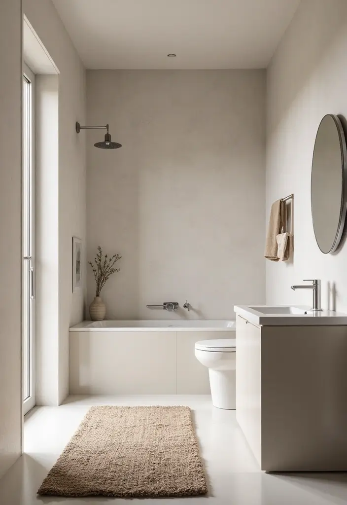 29 Small Bathroom Rug Ideas That Add Texture - 21. Minimalist Rugs