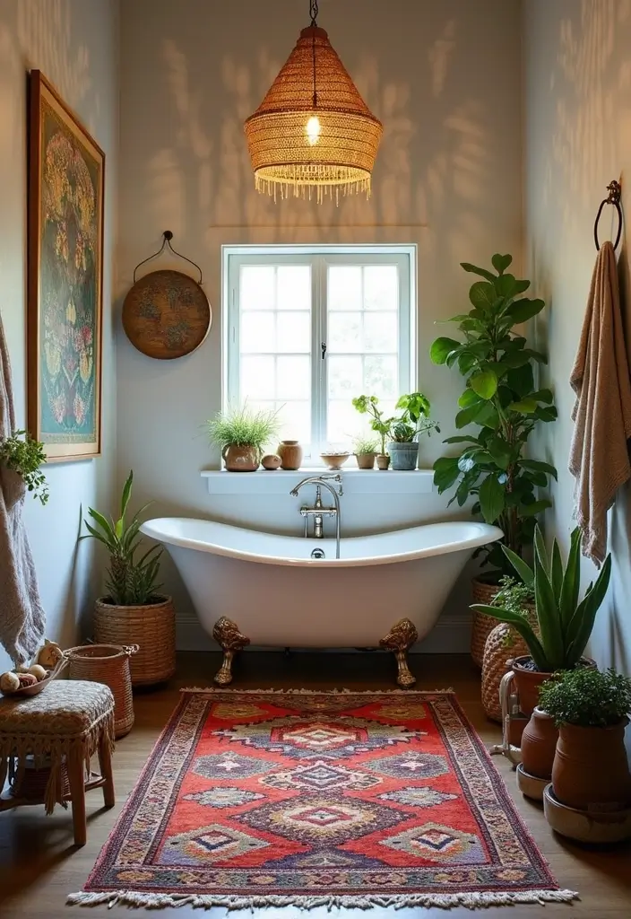 29 Small Bathroom Rug Ideas That Add Texture - 23. Travel-Inspired Rugs