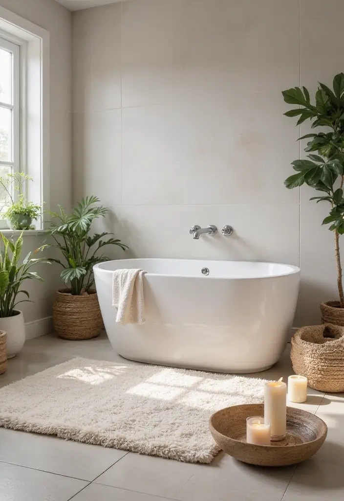 29 Small Bathroom Rug Ideas That Add Texture - 25. Spa-Inspired Rugs