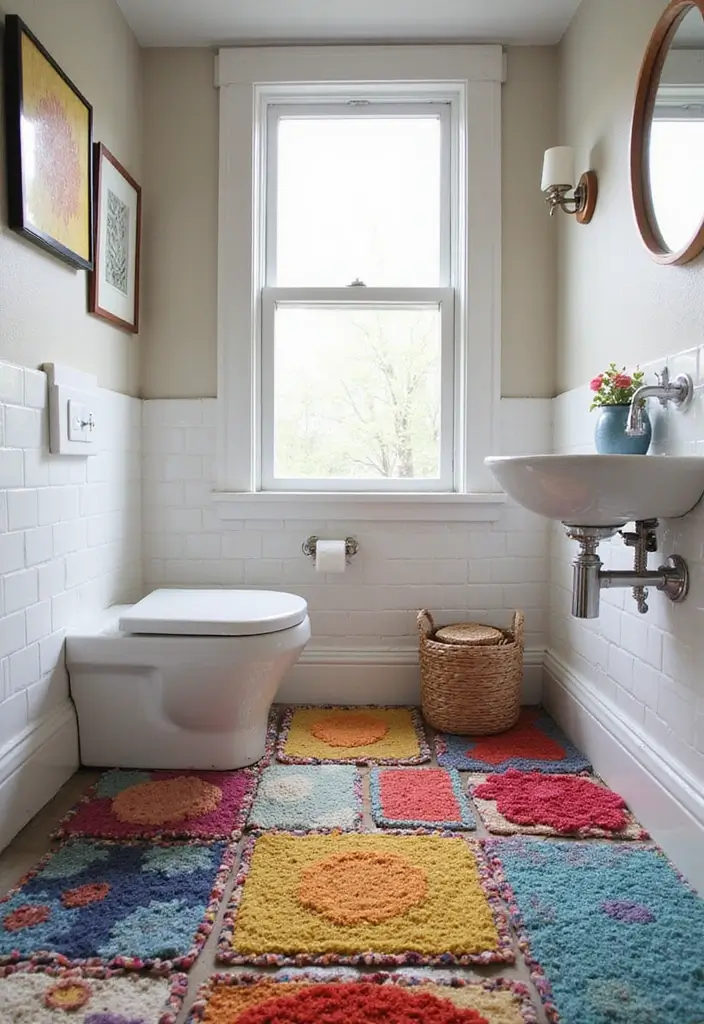 29 Small Bathroom Rug Ideas That Add Texture - 4. Recycled Material Rugs