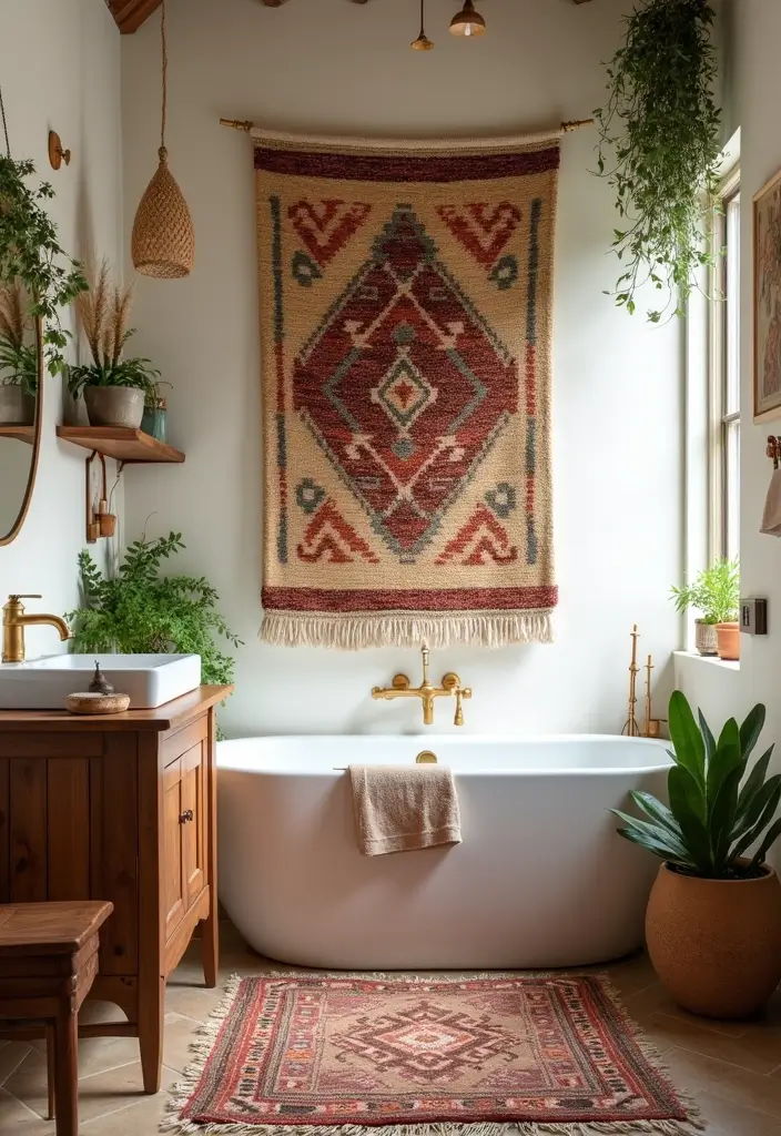 29 Small Bathroom Rug Ideas That Add Texture - 8. Handwoven Rugs