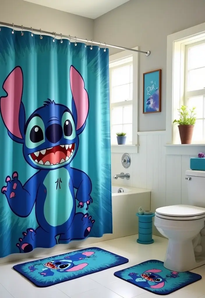 29 Stitch Bathroom Ideas That Are Cute And Playful - 1. Stitch Shower Curtain