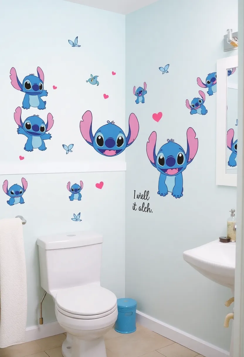 29 Stitch Bathroom Ideas That Are Cute And Playful - 11. Whimsical Wall Decals