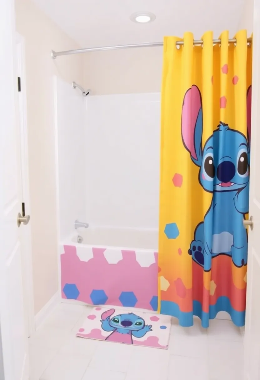29 Stitch Bathroom Ideas That Are Cute And Playful - 13. Stitch Shower Curtain Liner