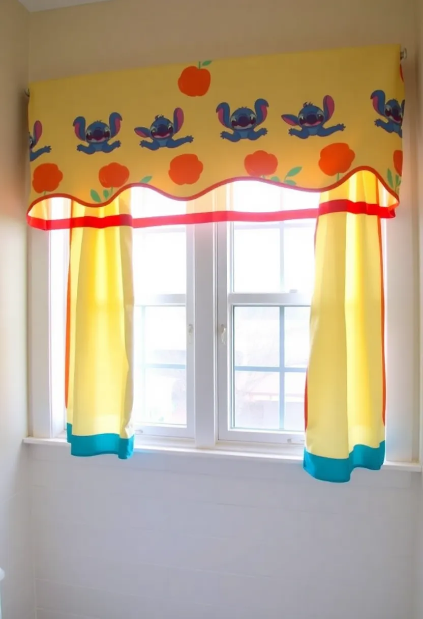 29 Stitch Bathroom Ideas That Are Cute And Playful - 16. Stitch-Themed Window Treatments
