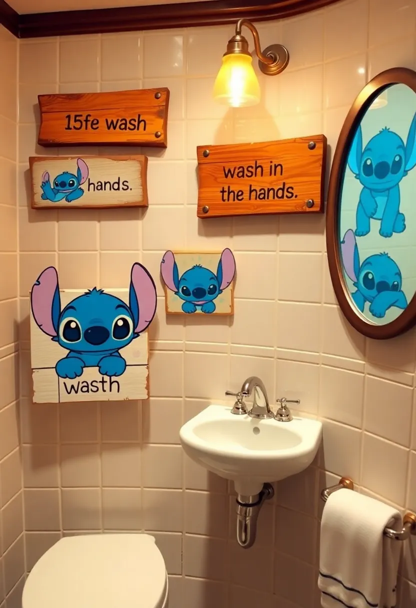 29 Stitch Bathroom Ideas That Are Cute And Playful - 17. Stitch-Themed Bathroom Signage