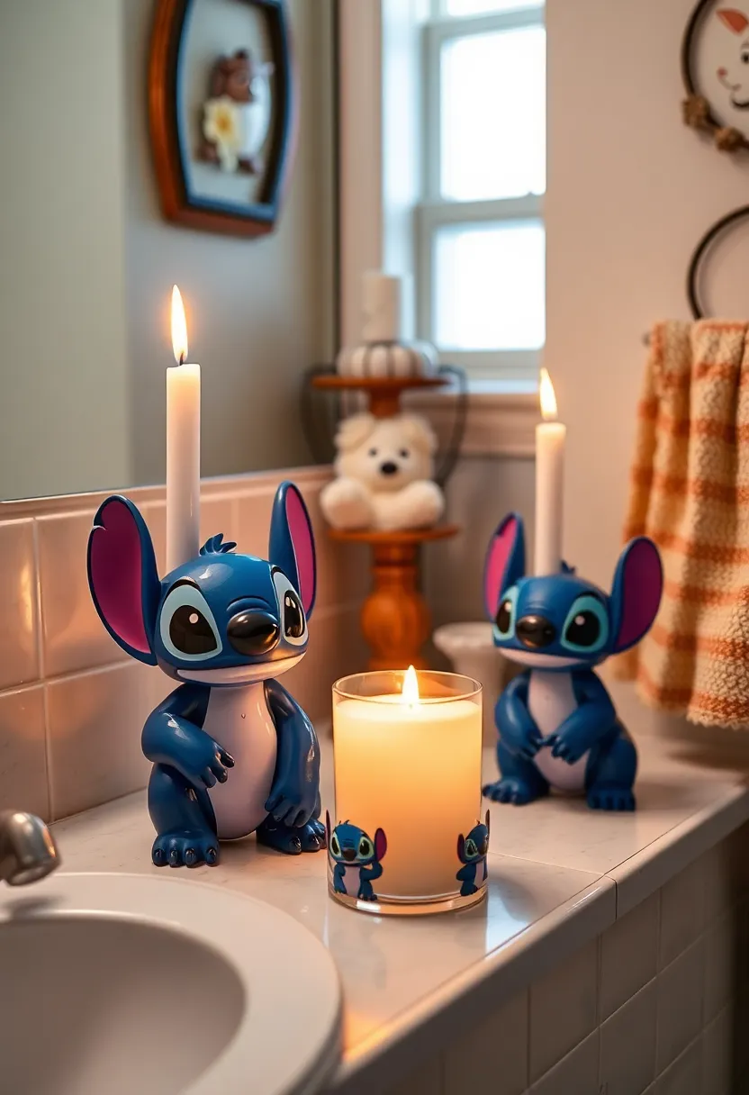 29 Stitch Bathroom Ideas That Are Cute And Playful - 18. Stitch-Themed Candle Holders