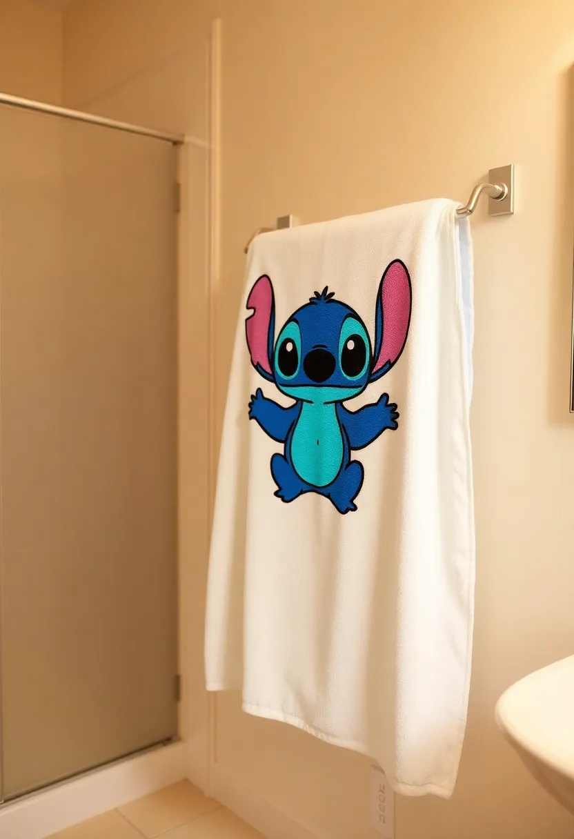 29 Stitch Bathroom Ideas That Are Cute And Playful - 19. Stitch-Themed Bath Sheet
