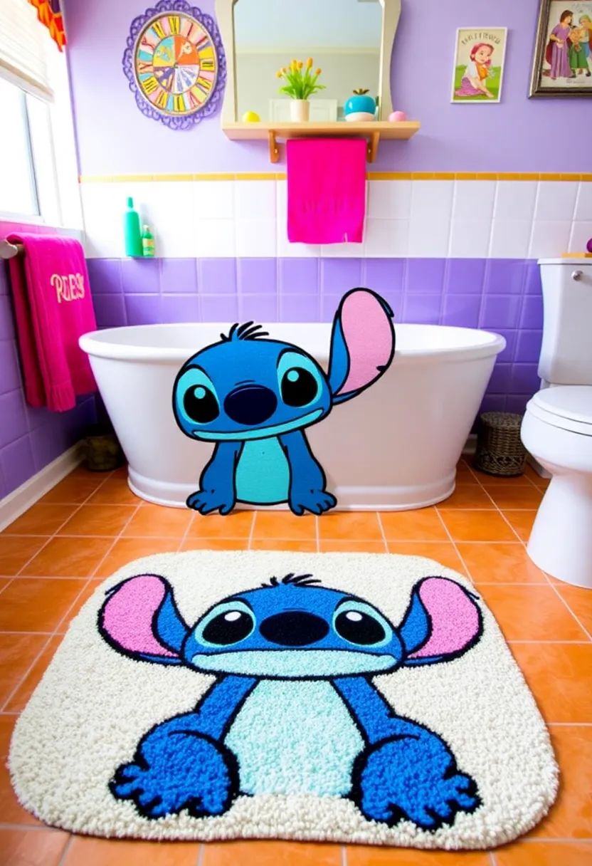 29 Stitch Bathroom Ideas That Are Cute And Playful - 21. Stitch-Themed Bath Rug