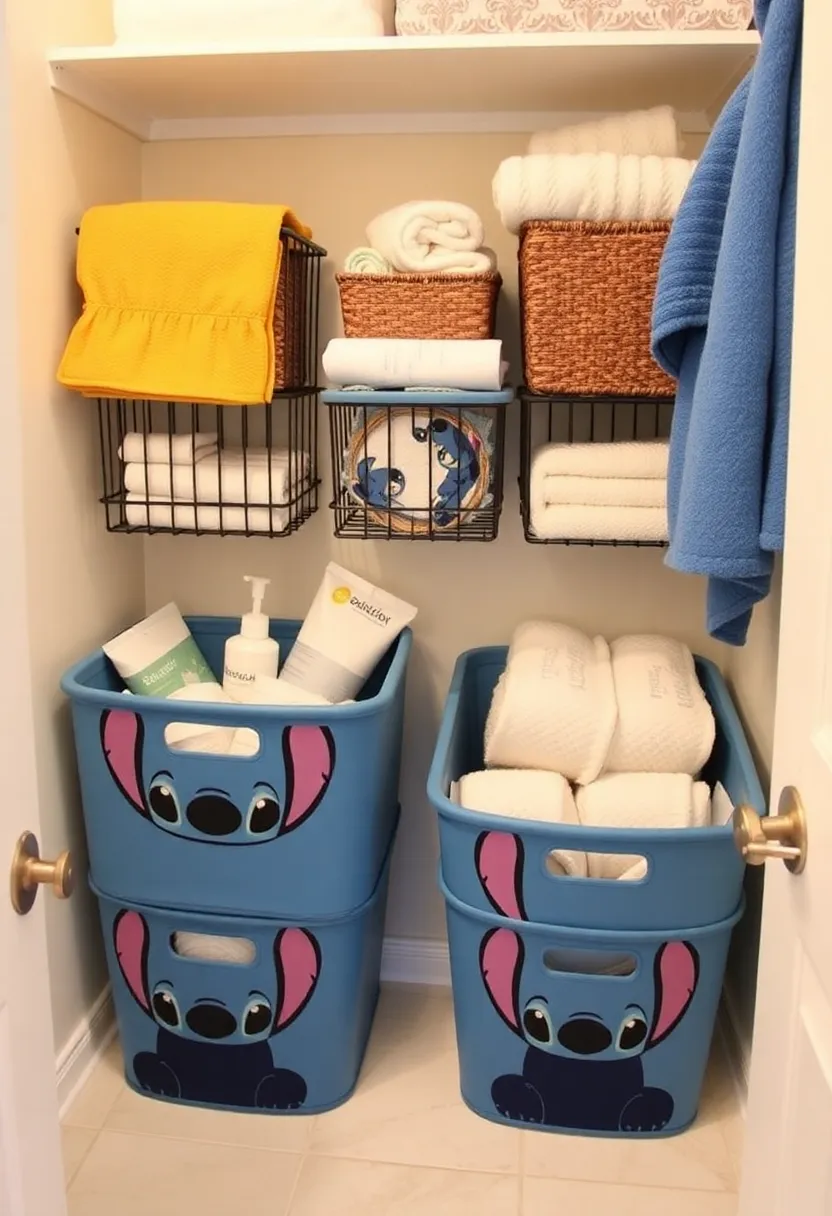 29 Stitch Bathroom Ideas That Are Cute And Playful - 22. Stitch-Themed Storage Baskets