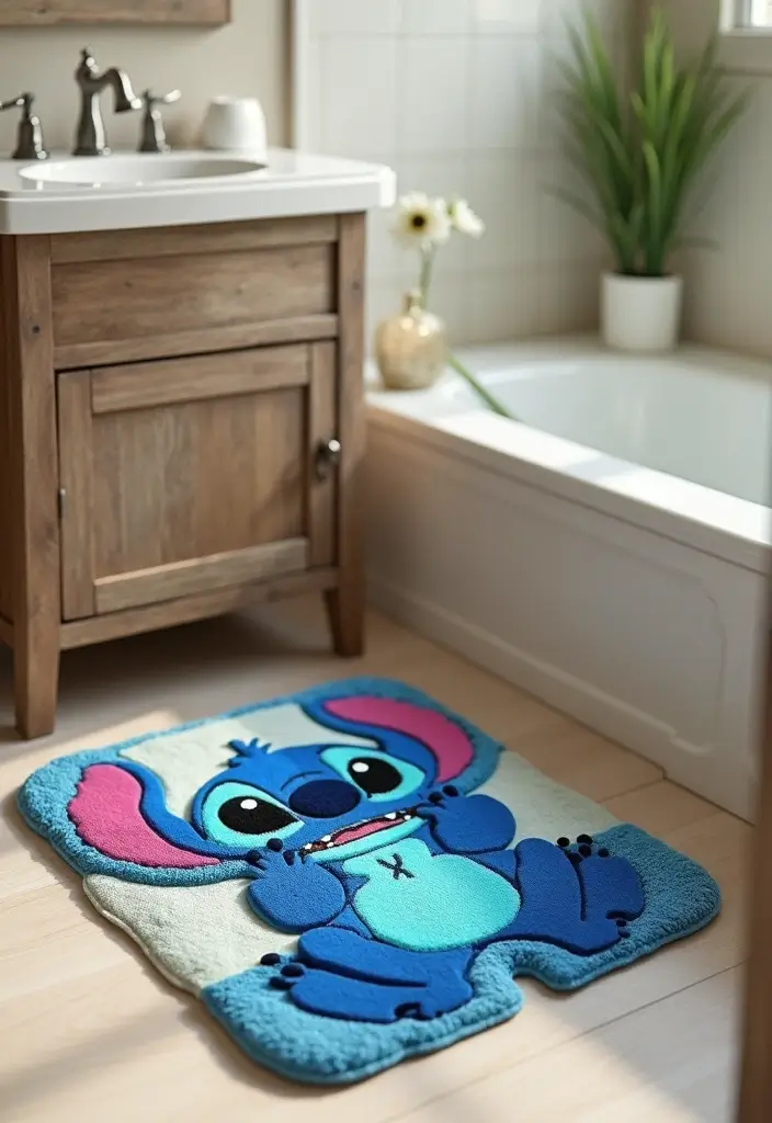 29 Stitch Bathroom Ideas That Are Cute And Playful - 3. Playful Bath Mat