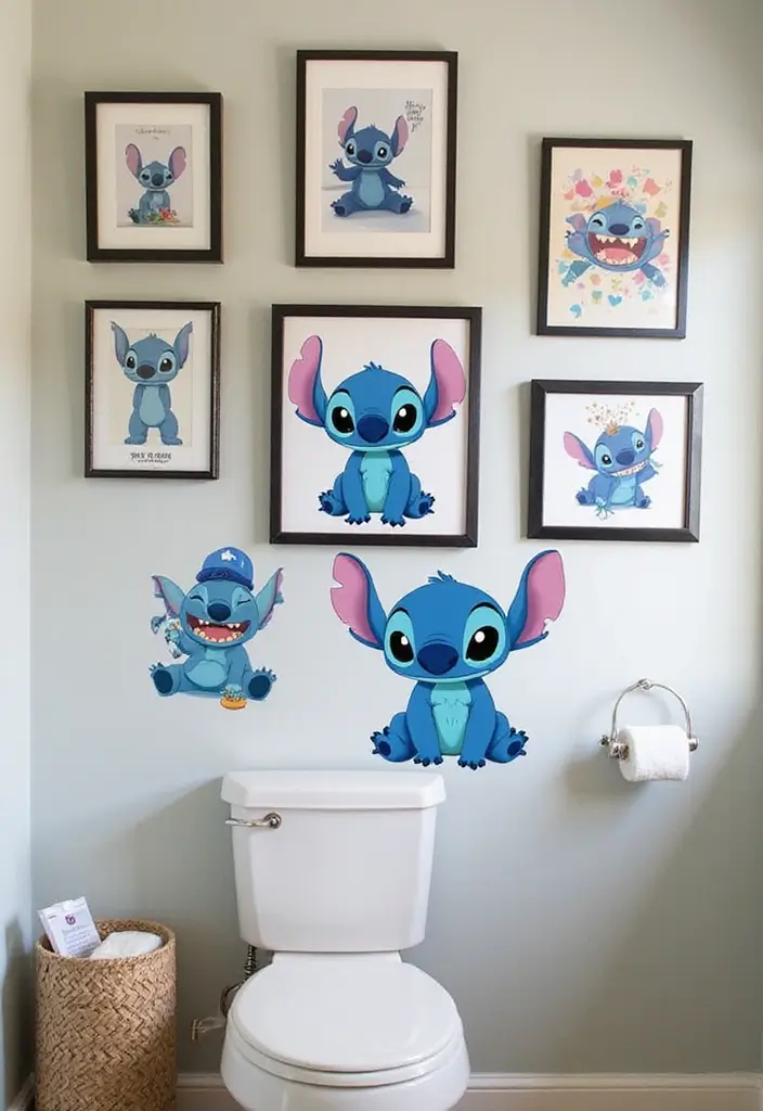 29 Stitch Bathroom Ideas That Are Cute And Playful - 4. Stitch-Themed Wall Art