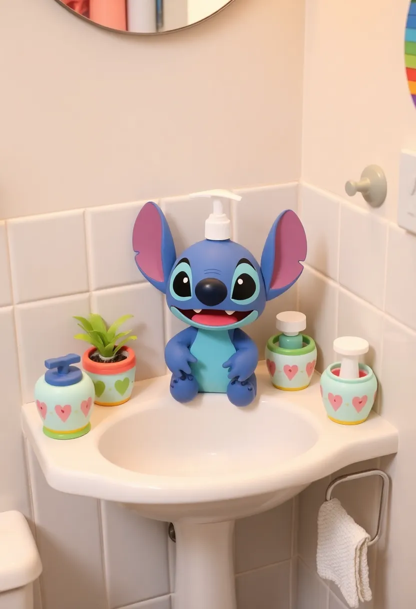 29 Stitch Bathroom Ideas That Are Cute And Playful - 5. Stitch Soap Dispenser