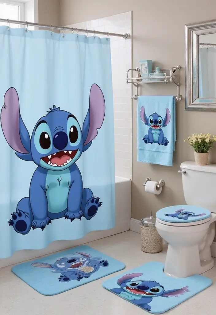 29 Stitch Bathroom Ideas That Are Cute And Playful - 9. Stitch Bath Accessories Set
