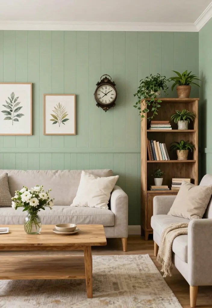 15 Beadboard Half Wall Living Room Ideas Classic Cottage Charm - 3. Soft Sage Serenity 1