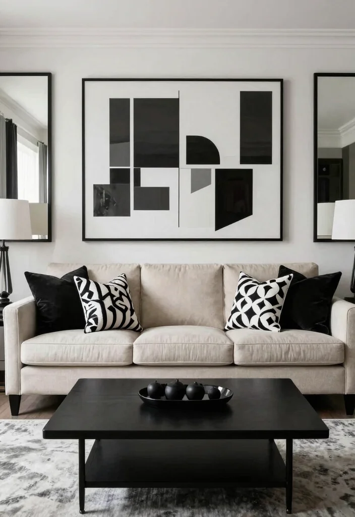 15 Beige Sofa Living Room Color Schemes Ideas Soft Palettes - 15. Timeless Black and White 1