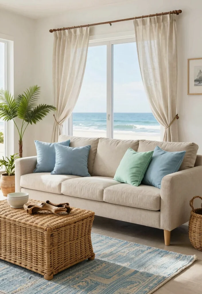 15 Beige Sofa Living Room Color Schemes Ideas Soft Palettes - 7. Coastal Vibes 1