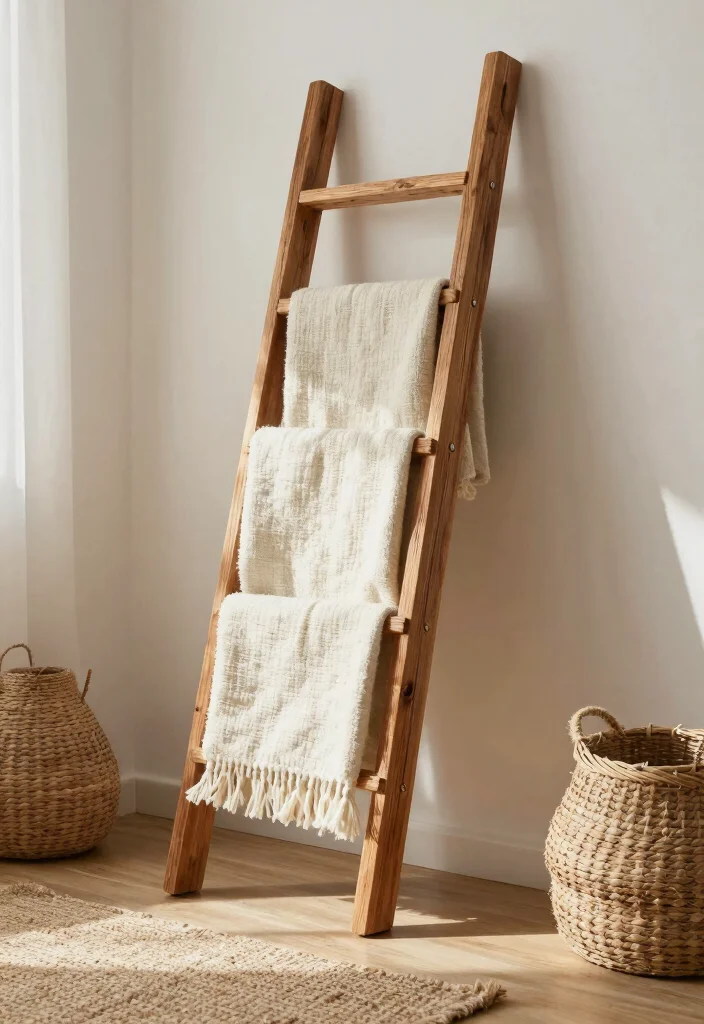 15 Blanket Ladder Decor Living Room Ideas for a Casual Cozy Accent - 15. Eco-Friendly Decor 1