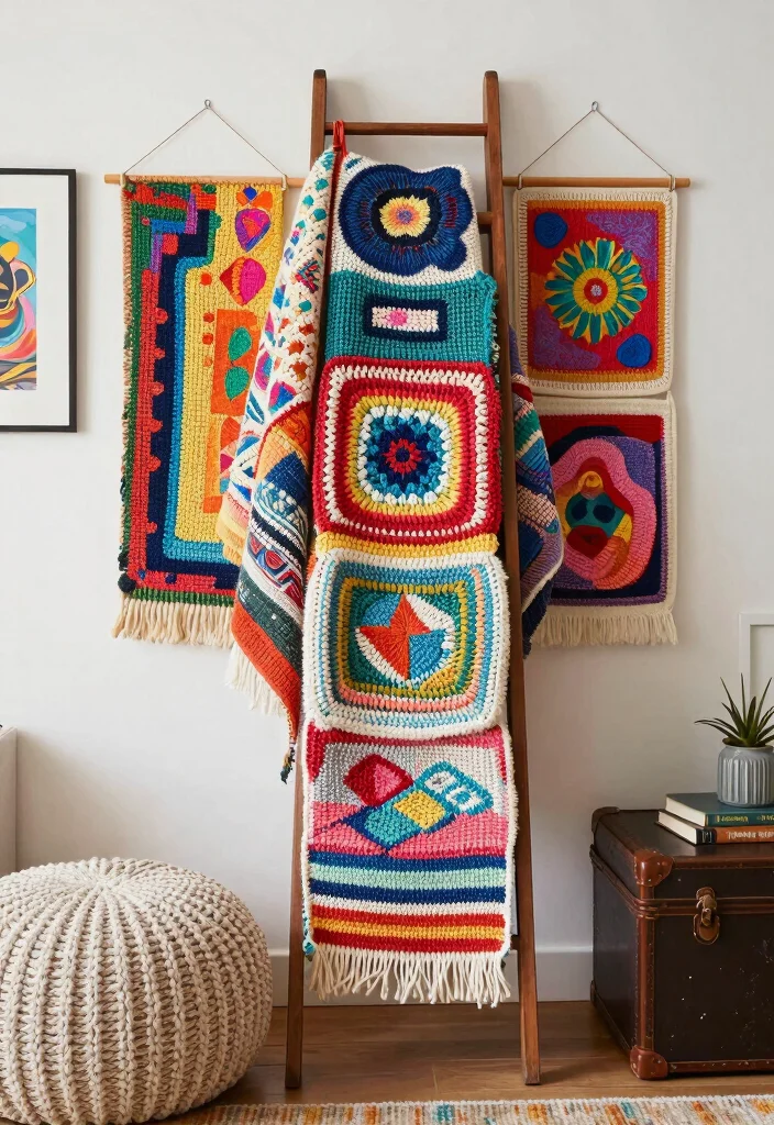 15 Blanket Ladder Decor Living Room Ideas for a Casual Cozy Accent - 9. Mixed Media Approach 1