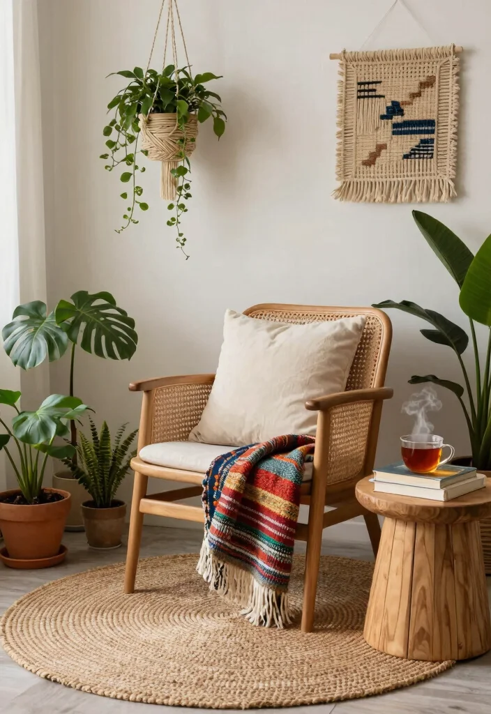 15 Cane Chairs Living Room Ideas for a Natural Airy Style - 1. Bohemian Bliss with Rattan Accents 1