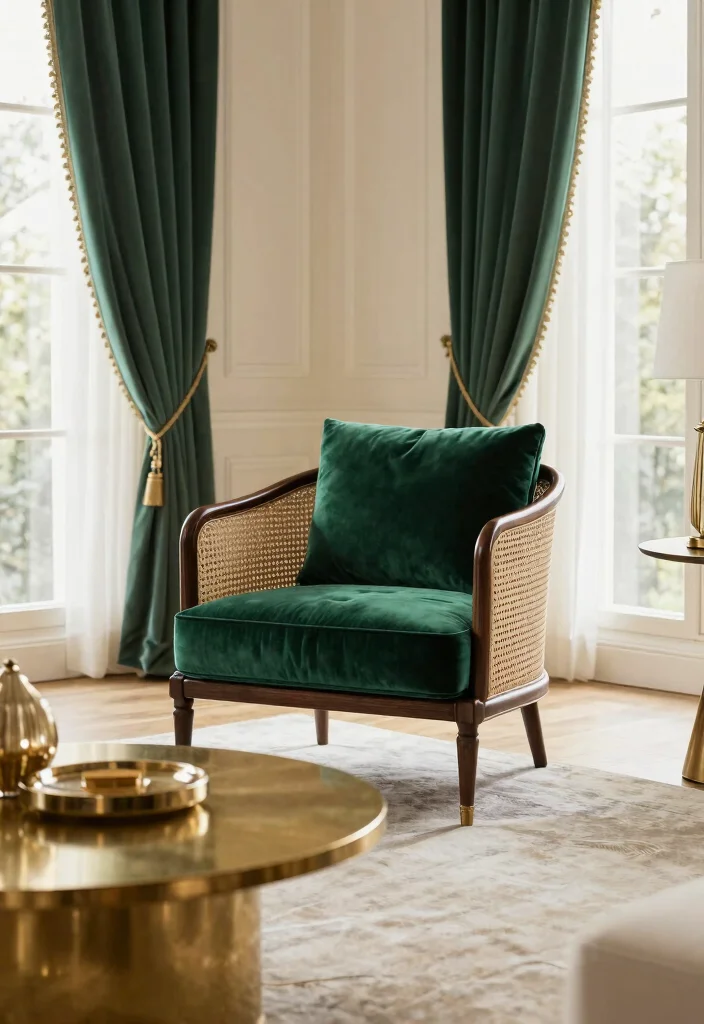 15 Cane Chairs Living Room Ideas for a Natural Airy Style - 11. Luxe Textiles and Finishes 1