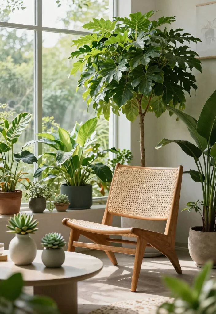 15 Cane Chairs Living Room Ideas for a Natural Airy Style - 13. Stunning Indoor Gardens 1