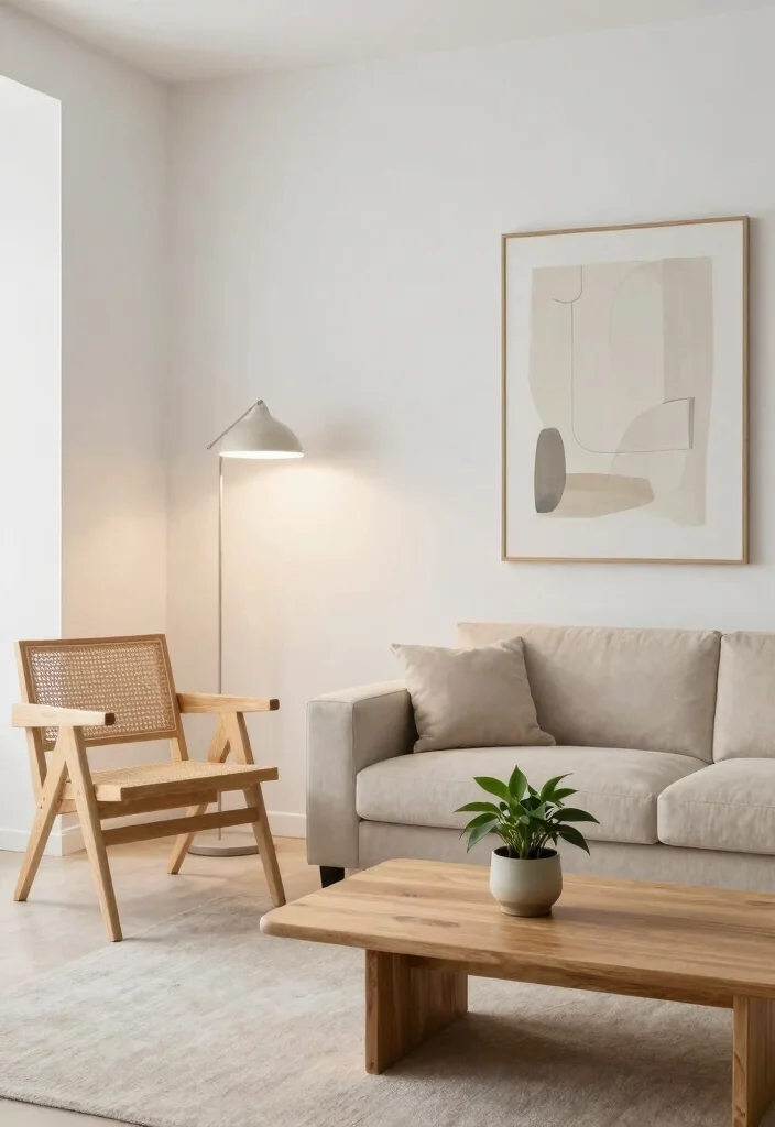 15 Cane Chairs Living Room Ideas for a Natural Airy Style - 2. Minimalist Charm with Neutral Tones 1