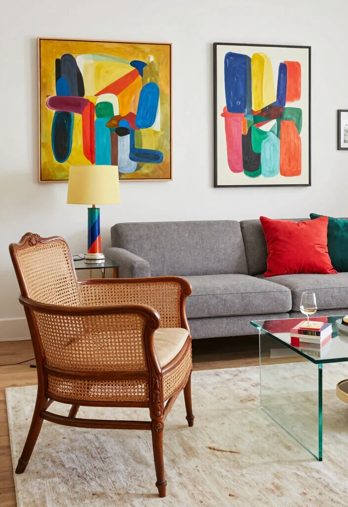 15 Cane Chairs Living Room Ideas for a Natural Airy Style - 3. Vintage Meets Modern 1