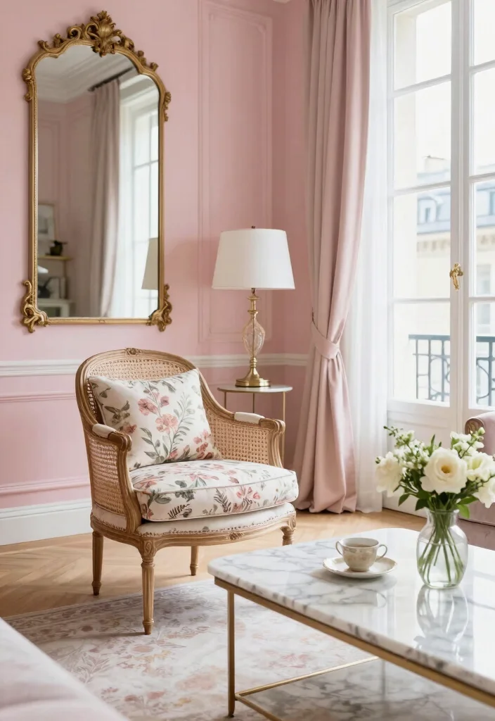 15 Cane Chairs Living Room Ideas for a Natural Airy Style - 9. Chic Parisian Touch 1