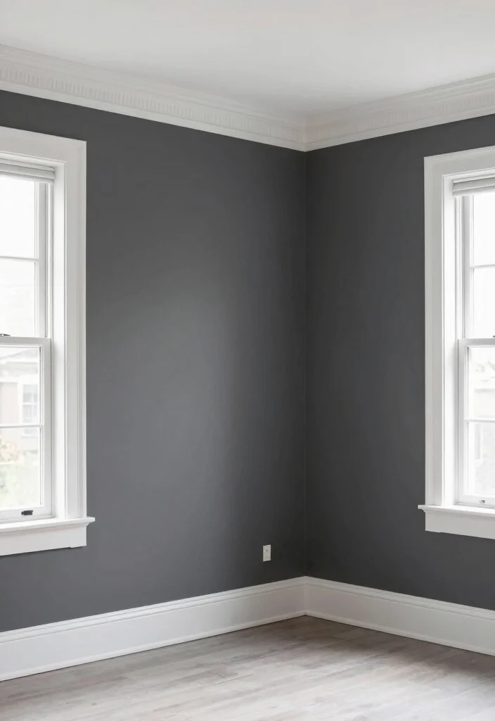 15 Dark Gray Walls Living Room Ideas Moody Modern Style - 11. Contrasting Trim and Moldings 1