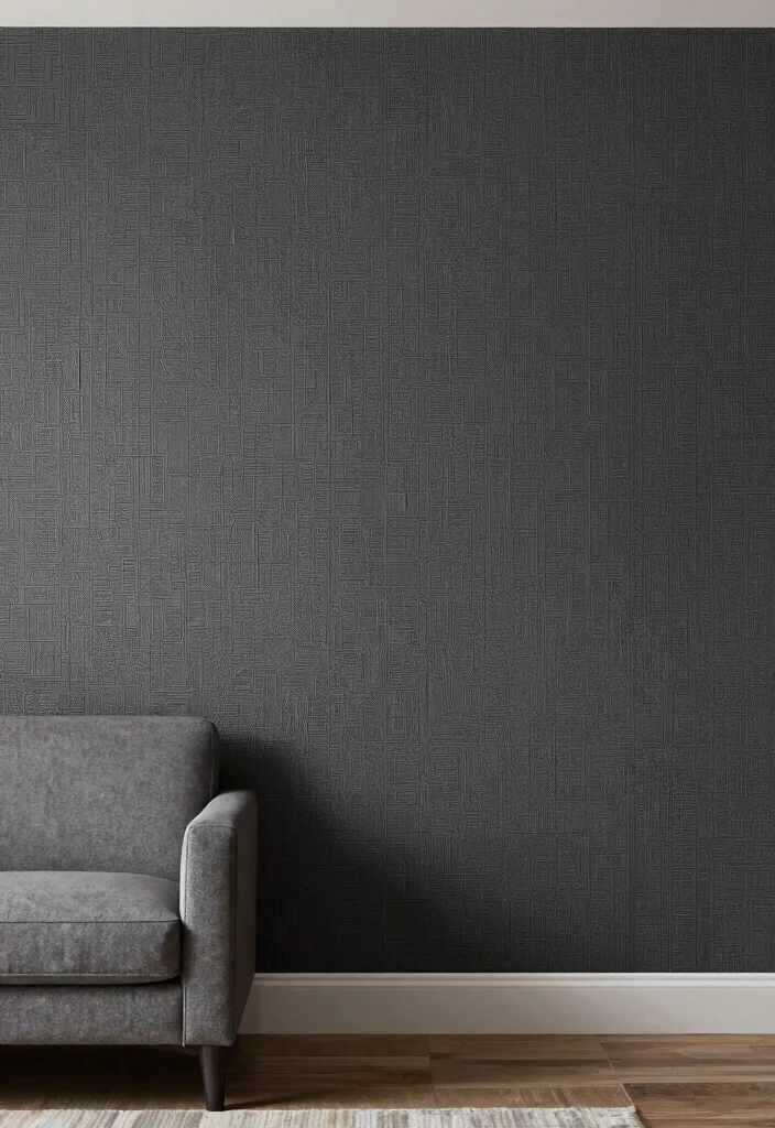 15 Dark Gray Walls Living Room Ideas Moody Modern Style - 13. Textured Wallpaper 1
