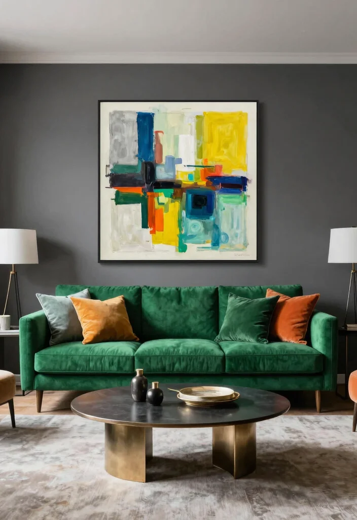 15 Dark Gray Walls Living Room Ideas Moody Modern Style - 4. Bold Accent Colors 1