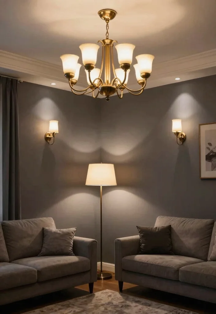 15 Dark Gray Walls Living Room Ideas Moody Modern Style - 5. Lighting as Decor 1