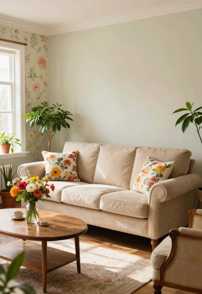 15 English Roll Arm Sofa Living Room Ideas: Classic Comfort - 1. Timeless Elegance with Floral Accents 1