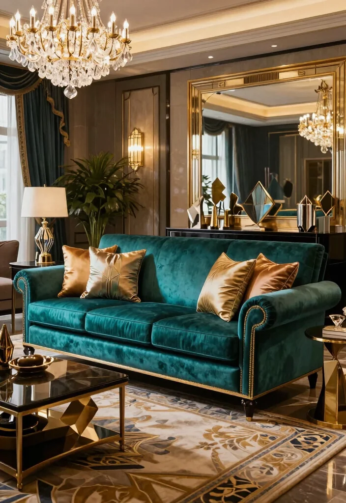 15 English Roll Arm Sofa Living Room Ideas: Classic Comfort - 10. Art Deco Glamour 1