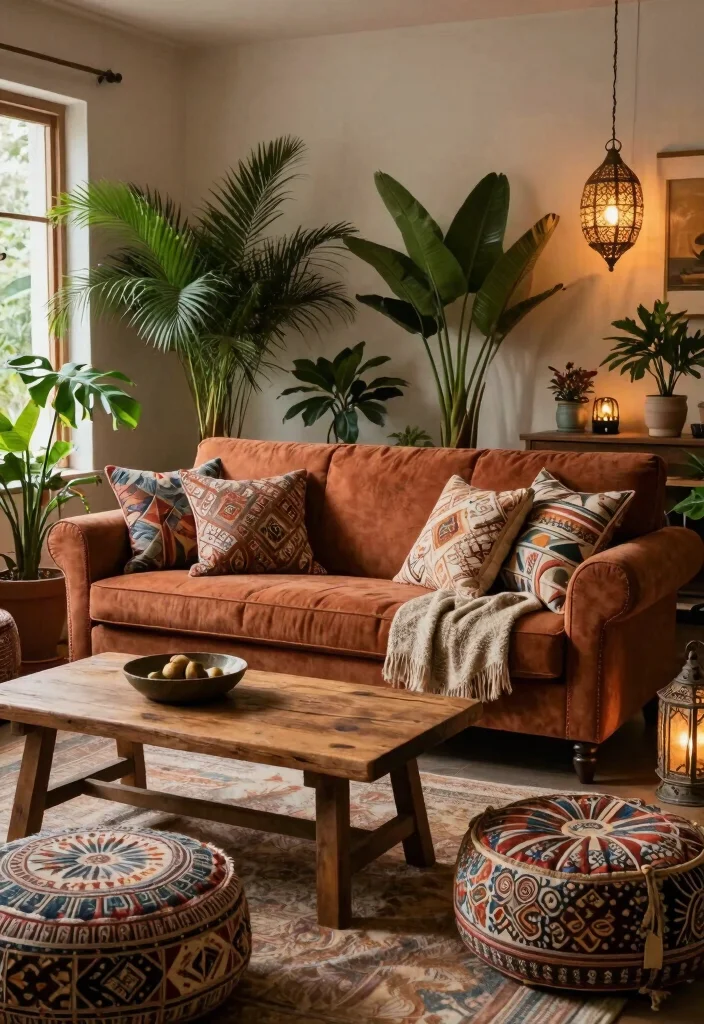 15 English Roll Arm Sofa Living Room Ideas: Classic Comfort - 13. Global Influences with Bohemian Touch 1