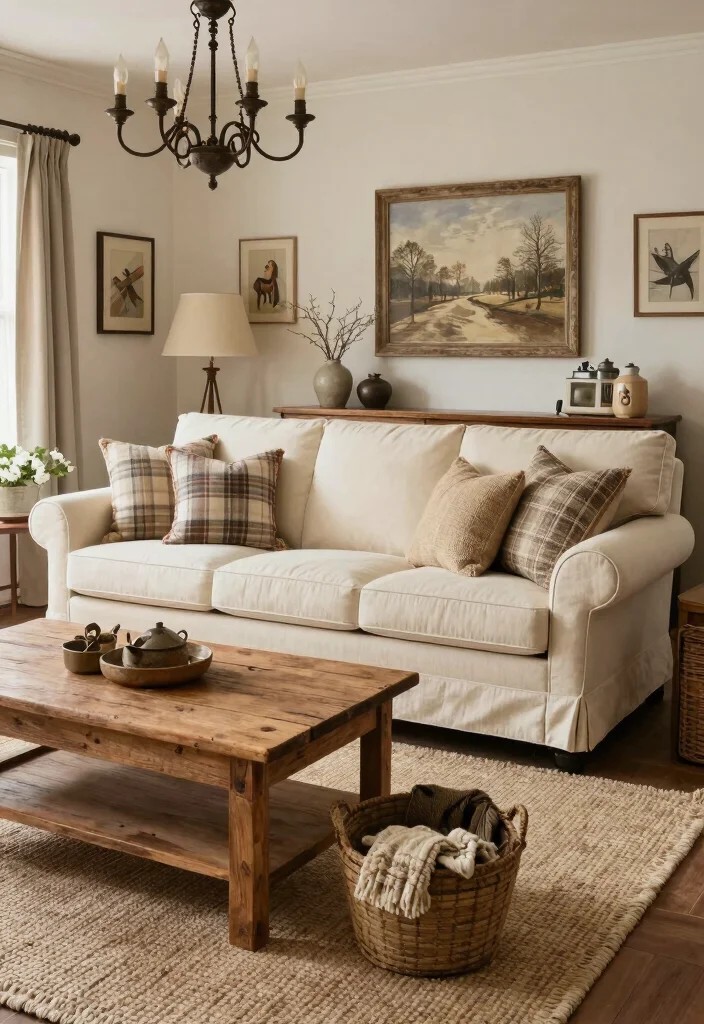 15 English Roll Arm Sofa Living Room Ideas: Classic Comfort - 3. Vintage Farmhouse Style 1