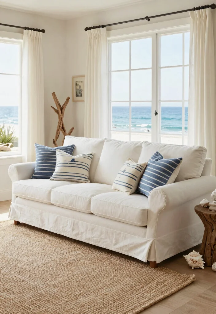 15 English Roll Arm Sofa Living Room Ideas: Classic Comfort - 8. Coastal Retreat with Breezy Elements 1