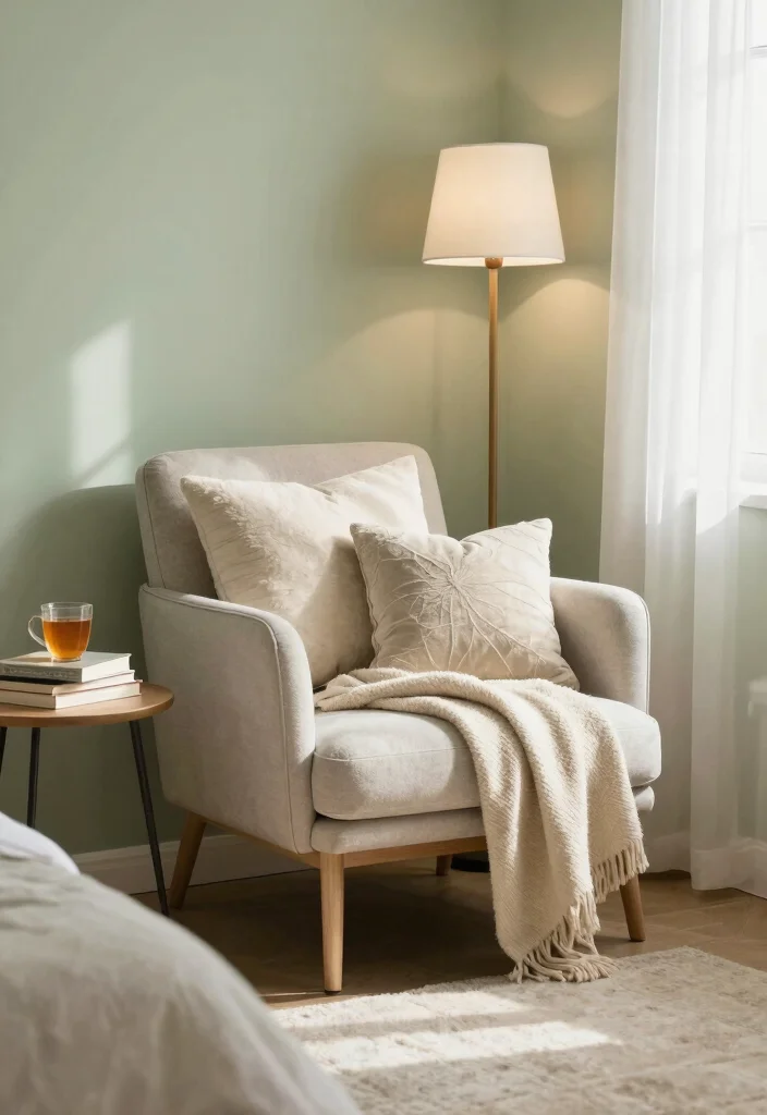 15 Light Sage Green Bedroom Ideas for an Airy, Peaceful Look - 10. Cozy Reading Nook 1