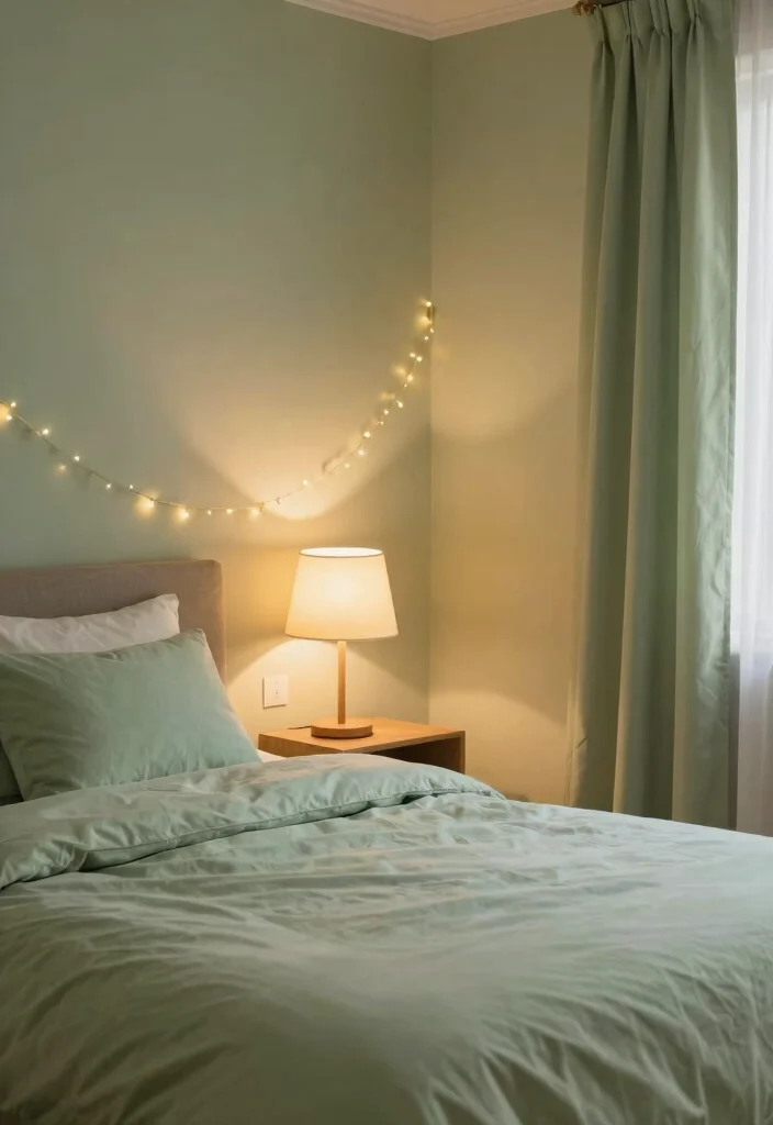 15 Light Sage Green Bedroom Ideas for an Airy, Peaceful Look - 7. Soft Lighting Choices 1