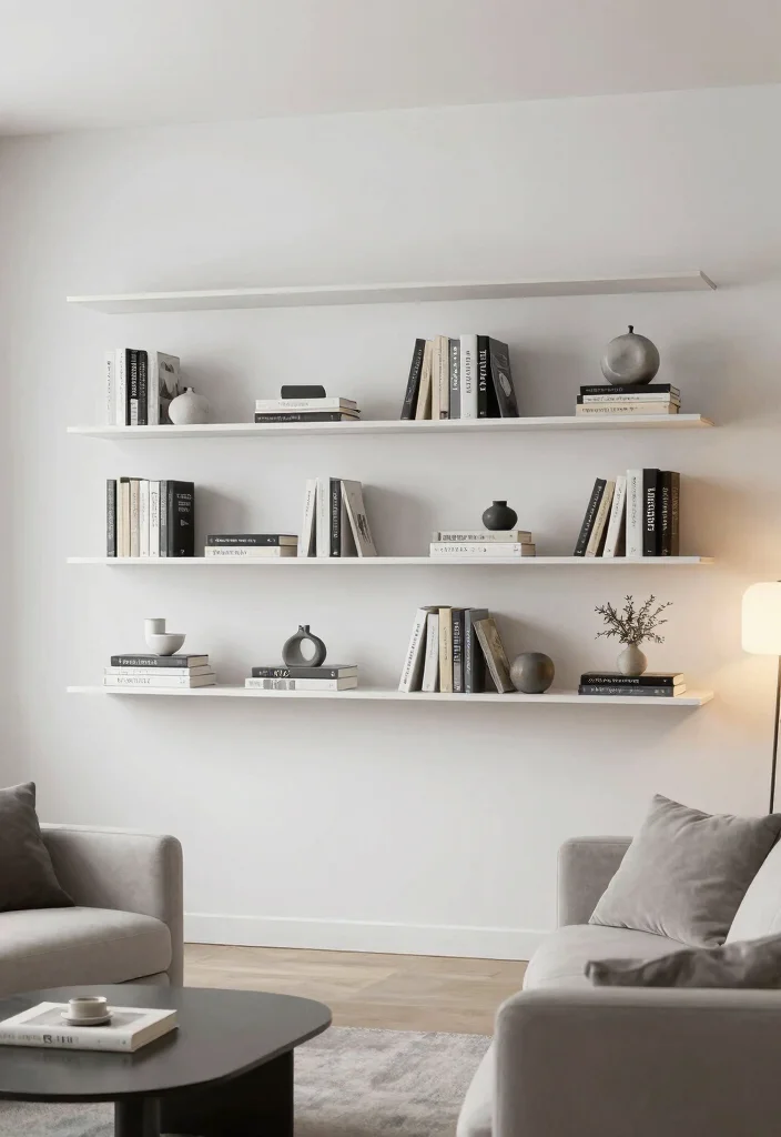 15 Living Room Decor for Men Ideas: Masculine Clean Style - 12. Minimalist Shelving 1