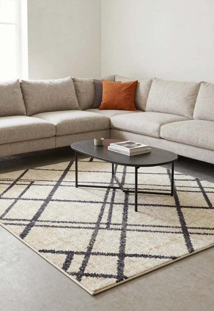 15 Living Room Decor for Men Ideas: Masculine Clean Style - 7. Stylish Area Rug 1