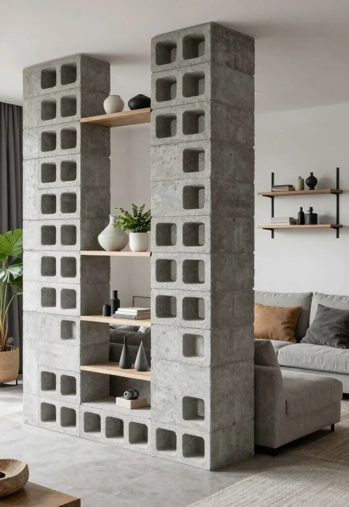 15 Living Room Divider Ideas Wall Dividers That Define Space - 12. Concrete Block Dividers 1