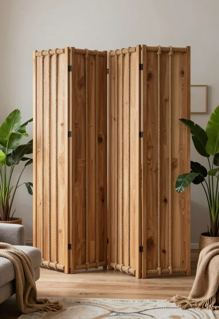 15 Living Room Divider Ideas Wall Dividers That Define Space - 13. Rope and Wood Combination 1