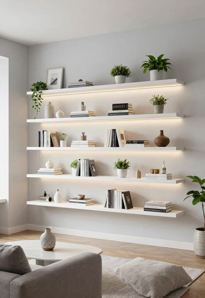 15 Media Wall Small Living Room Ideas for a Compact Stylish Setup - 1. Sleek Floating Shelves 1